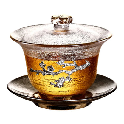 Chinese Gaiwan Tea Set with Saucer, Crystal Glass, Kung Fu Tea Cup, Ceremony Tea Cup, 150ml