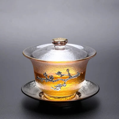 Chinese Gaiwan Tea Set with Saucer, Crystal Glass, Kung Fu Tea Cup, Ceremony Tea Cup, 150ml