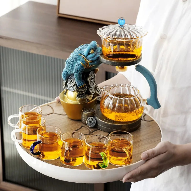 Chinese Glass Automatic Tea Set Anti-Scalding Magnetic Suction Teapot Household Ceramics Toad Tea Coffee Maker Drinkware
