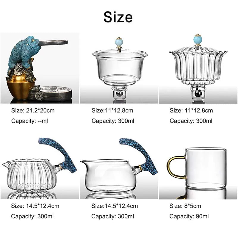 Chinese Glass Automatic Tea Set Anti-Scalding Magnetic Suction Teapot Household Ceramics Toad Tea Coffee Maker Drinkware