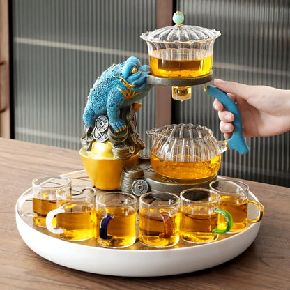 Chinese Glass Automatic Tea Set Anti-Scalding Magnetic Suction Teapot Household Ceramics Toad Tea Coffee Maker Drinkware