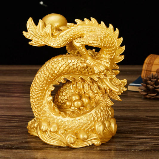 Chinese Gold Color and Antique Copper Mascot Tamron Ornaments Resin Lucky Dragon Sculpture Statue  Home Decoration Accessories