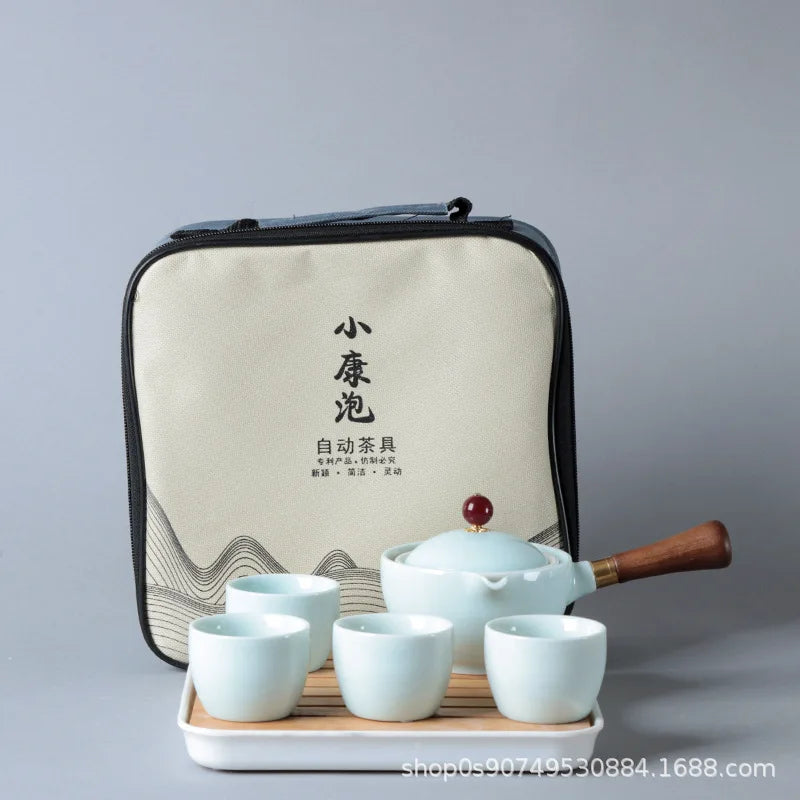 Chinese Gong Fu Tea Set Portable 360 Rotation Teapot Ceramic Tea Maker Infuser Semi-Automatic Teaware for Home Office Travel