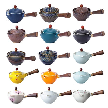Chinese Gong Fu Tea Set Portable 360 Rotation Teapot Ceramic Tea Maker Infuser Semi-Automatic Teaware for Home Office Travel