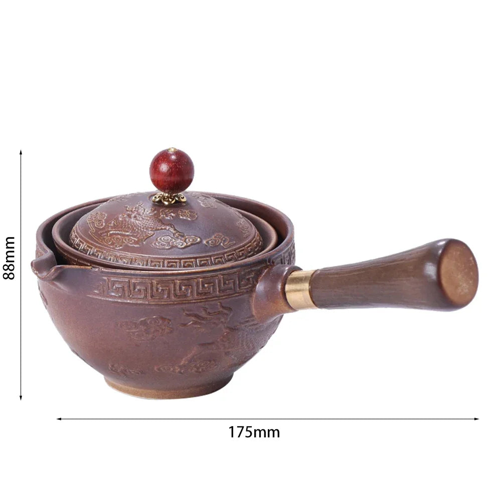 Chinese Gong Fu Tea Set Portable 360 Rotation Teapot Ceramic Tea Maker Infuser Semi-Automatic Teaware for Home Office Travel