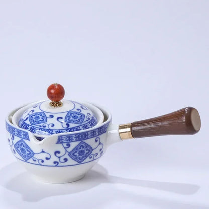 Chinese Gong Fu Tea Set Portable 360 Rotation Teapot Ceramic Tea Maker Infuser Semi-Automatic Teaware for Home Office Travel