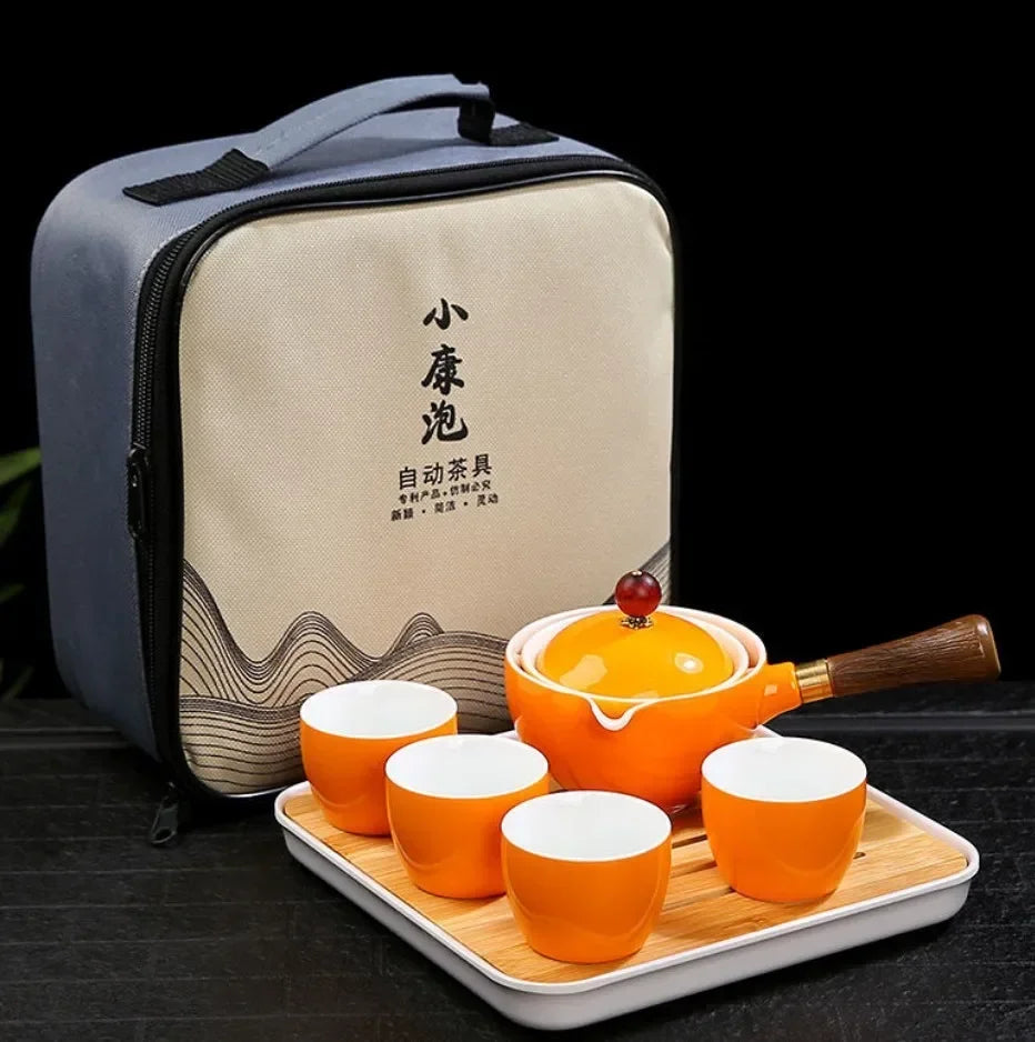 Chinese Gong Fu Tea Set Portable 360 Rotation Teapot Ceramic Tea Maker Infuser Semi-Automatic Teaware for Home Office Travel