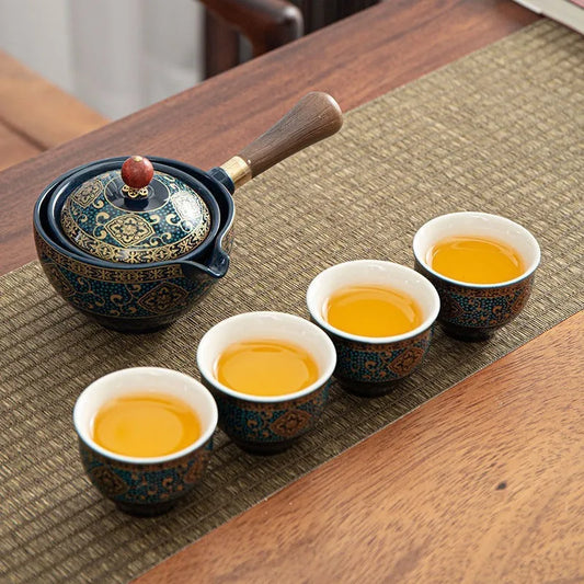 Chinese Gong Fu Tea Set Portable 360 Rotation Teapot Ceramic Tea Maker Infuser Semi-Automatic Teaware for Home Office Travel