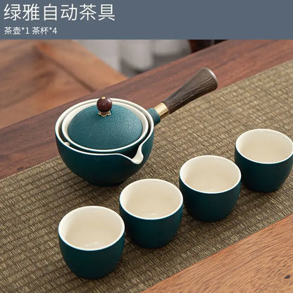 Chinese Gong Fu Tea Set Portable 360 Rotation Teapot Ceramic Tea Maker Infuser Semi-Automatic Teaware for Home Office Travel