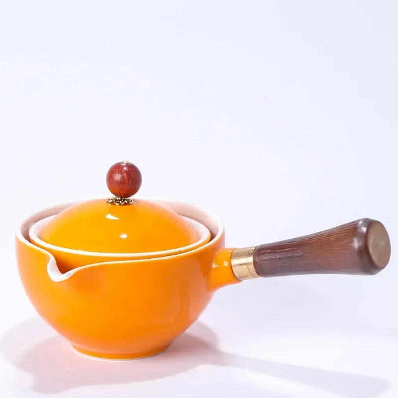 Chinese Gong Fu Tea Set Portable 360 Rotation Teapot Ceramic Tea Maker Infuser Semi-Automatic Teaware for Home Office Travel