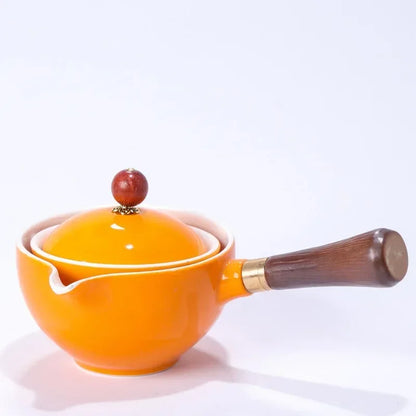 Chinese Gong Fu Tea Set Portable 360 Rotation Teapot Ceramic Tea Maker Infuser Semi-Automatic Teaware for Home Office Travel