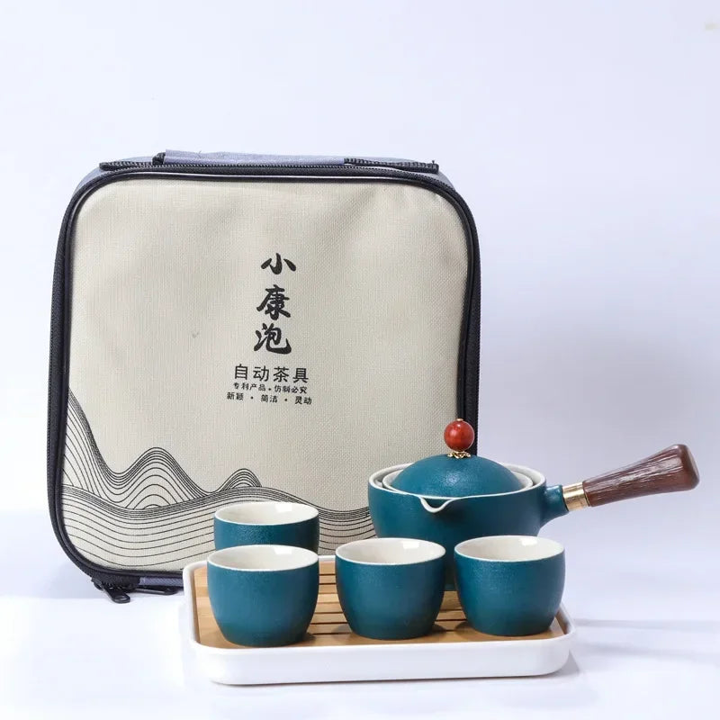 Chinese Gong Fu Tea Set Portable 360 Rotation Teapot Ceramic Tea Maker Infuser Semi-Automatic Teaware for Home Office Travel
