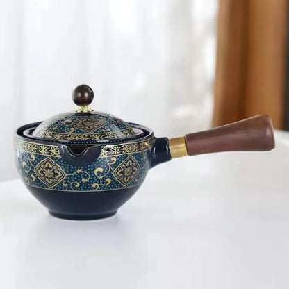 Chinese Gong Fu Tea Set Portable 360 Rotation Teapot Ceramic Tea Maker Infuser Semi-Automatic Teaware for Home Office Travel