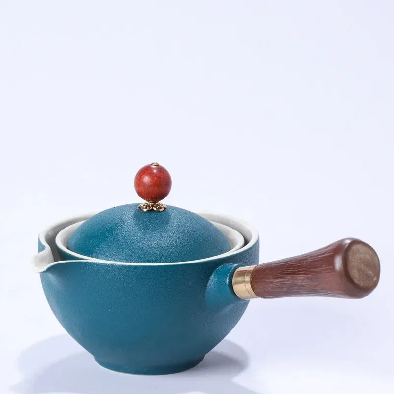 Chinese Gong Fu Tea Set Portable 360 Rotation Teapot Ceramic Tea Maker Infuser Semi-Automatic Teaware for Home Office Travel