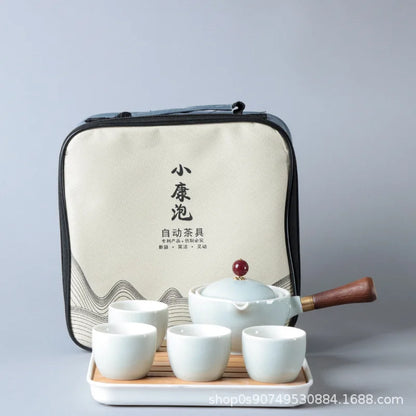 Chinese Gong Fu Tea Set Portable 360 Rotation Teapot Ceramic Tea Maker Infuser Semi-Automatic Teaware for Home Office Travel