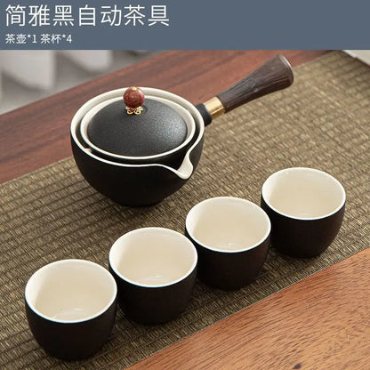 Chinese Gong Fu Tea Set Portable 360 Rotation Teapot Ceramic Tea Maker Infuser Semi-Automatic Teaware for Home Office Travel