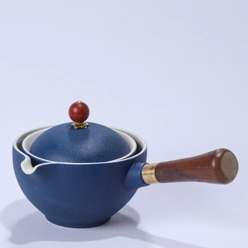Chinese Gong Fu Tea Set Portable 360 Rotation Teapot Ceramic Tea Maker Infuser Semi-Automatic Teaware for Home Office Travel