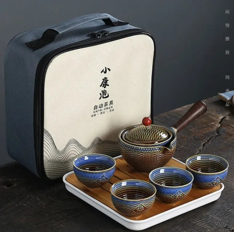 Chinese Gong Fu Tea Set Portable 360 Rotation Teapot Ceramic Tea Maker Infuser Semi-Automatic Teaware for Home Office Travel