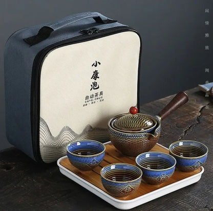Chinese Gong Fu Tea Set Portable 360 Rotation Teapot Ceramic Tea Maker Infuser Semi-Automatic Teaware for Home Office Travel