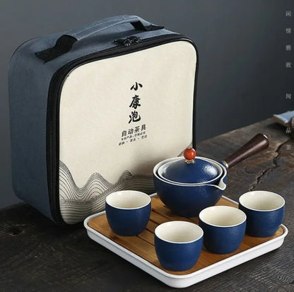 Chinese Gong Fu Tea Set Portable 360 Rotation Teapot Ceramic Tea Maker Infuser Semi-Automatic Teaware for Home Office Travel