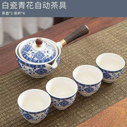 Chinese Gong Fu Tea Set Portable 360 Rotation Teapot Ceramic Tea Maker Infuser Semi-Automatic Teaware for Home Office Travel