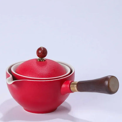 Chinese Gong Fu Tea Set Portable 360 Rotation Teapot Ceramic Tea Maker Infuser Semi-Automatic Teaware for Home Office Travel