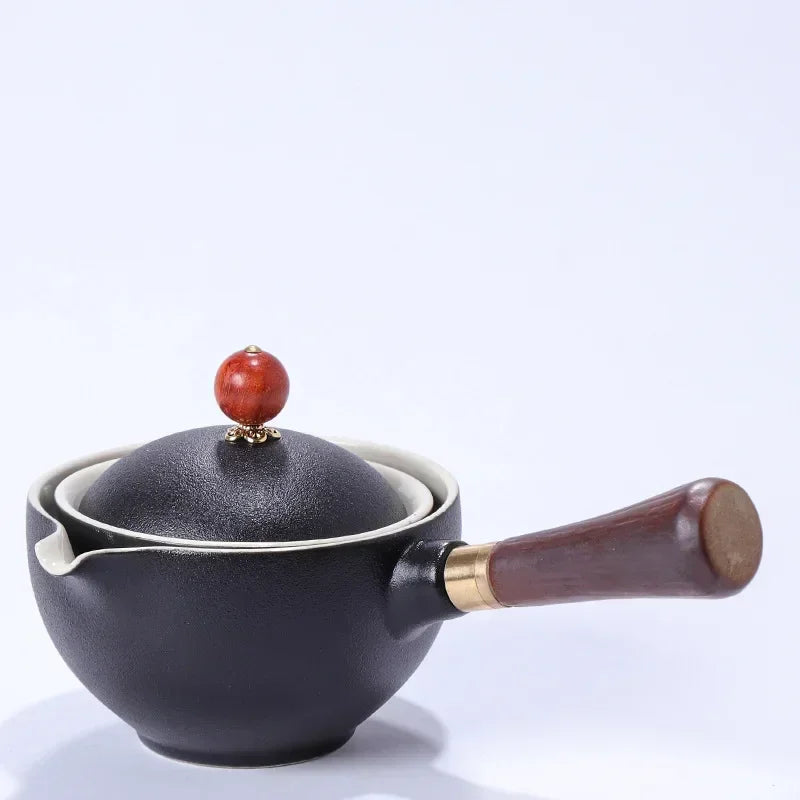 Chinese Gong Fu Tea Set Portable 360 Rotation Teapot Ceramic Tea Maker Infuser Semi-Automatic Teaware for Home Office Travel
