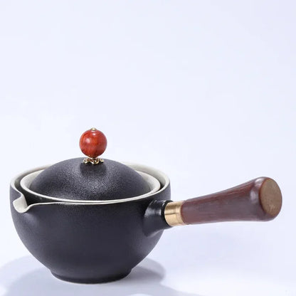Chinese Gong Fu Tea Set Portable 360 Rotation Teapot Ceramic Tea Maker Infuser Semi-Automatic Teaware for Home Office Travel