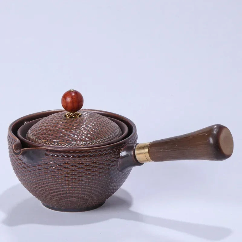 Chinese Gong Fu Tea Set Portable 360 Rotation Teapot Ceramic Tea Maker Infuser Semi-Automatic Teaware for Home Office Travel