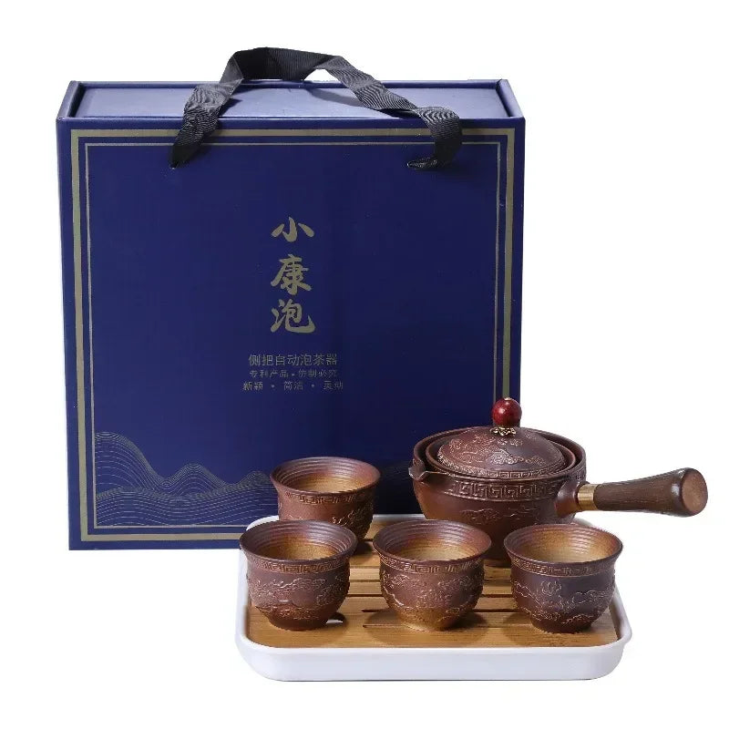 Chinese Gong Fu Tea Set Portable 360 Rotation Teapot Ceramic Tea Maker Infuser Semi-Automatic Teaware for Home Office Travel