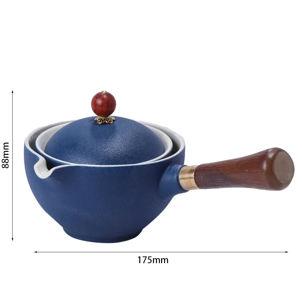 Chinese Gong Fu Tea Set Portable 360 Rotation Teapot Ceramic Tea Maker Infuser Semi-Automatic Teaware for Home Office Travel