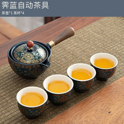 Chinese Gong Fu Tea Set Portable 360 Rotation Teapot Ceramic Tea Maker Infuser Semi-Automatic Teaware for Home Office Travel