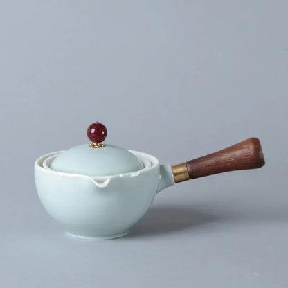Chinese Gong Fu Tea Set Portable 360 Rotation Teapot Ceramic Tea Maker Infuser Semi-Automatic Teaware for Home Office Travel