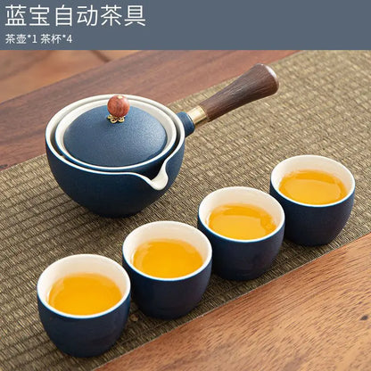 Chinese Gong Fu Tea Set Portable 360 Rotation Teapot Ceramic Tea Maker Infuser Semi-Automatic Teaware for Home Office Travel