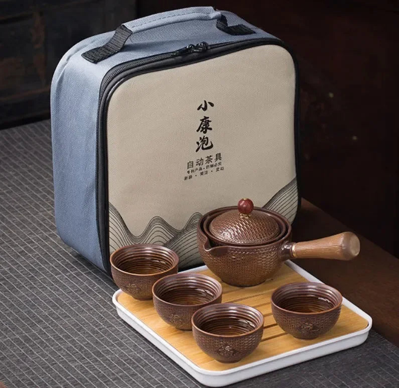 Chinese Gong Fu Tea Set Portable 360 Rotation Teapot Ceramic Tea Maker Infuser Semi-Automatic Teaware for Home Office Travel