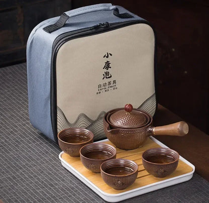 Chinese Gong Fu Tea Set Portable 360 Rotation Teapot Ceramic Tea Maker Infuser Semi-Automatic Teaware for Home Office Travel