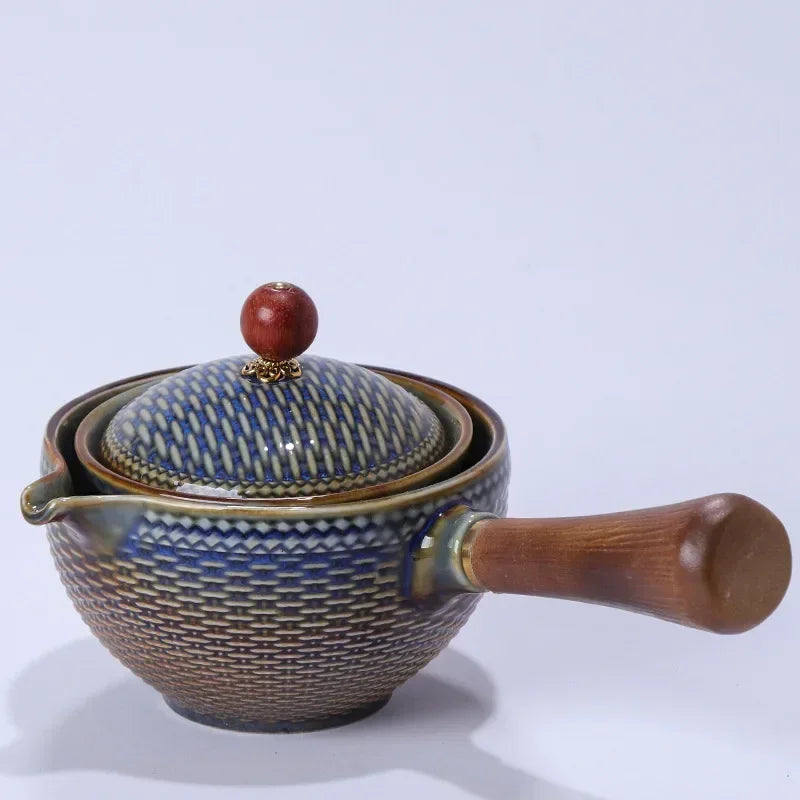 Chinese Gong Fu Tea Set Portable 360 Rotation Teapot Ceramic Tea Maker Infuser Semi-Automatic Teaware for Home Office Travel