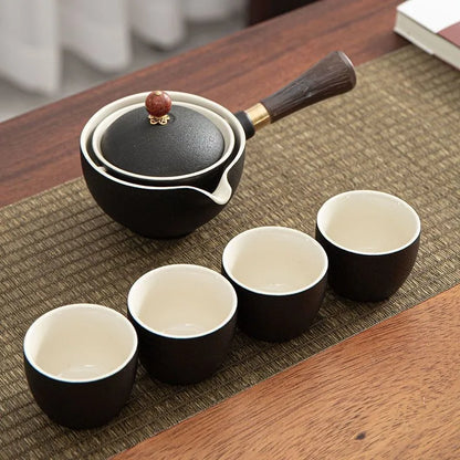 Chinese Gong Fu Tea Set Portable 360 Rotation Teapot Ceramic Tea Maker Infuser Semi-Automatic Teaware for Home Office Travel