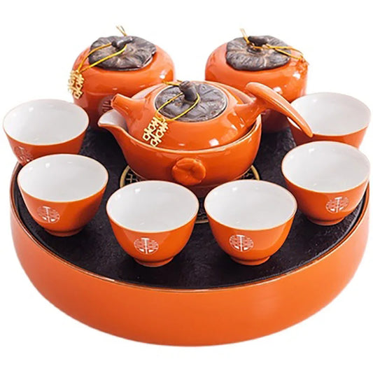 Chinese Gongfu Tea Set Double Happiness Portable Teapot Cup Canister for Travel Home Gifting Outdoor and Office Wedding Supply