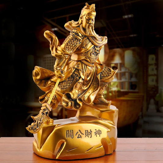 Chinese Guan Gong Statue God of Wealth Sculptures Guan Yu Figurine Buddha Statue Resin Crafts Desk Living Room Office Home Decor