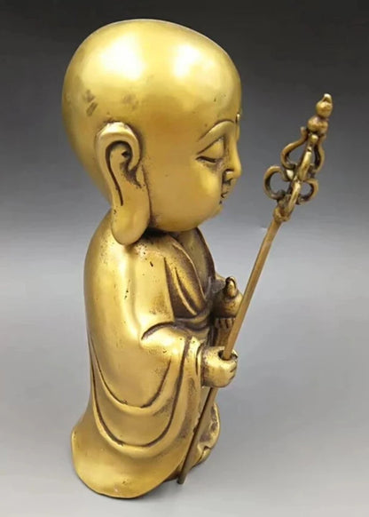 Chinese Hand Carved brass Young monk Buddha Statue