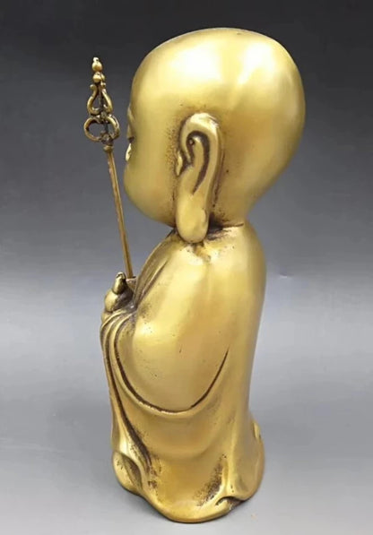 Chinese Hand Carved brass Young monk Buddha Statue