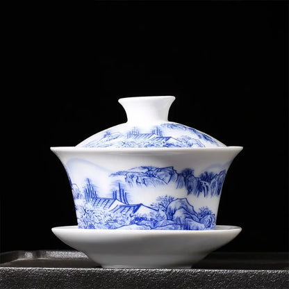 Chinese Hand Painted Ceramic Gaiwan Teacup handmade Tea tureen Teaware Accessories Household Drinkware Personal Single Cup 240ml