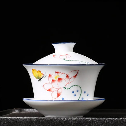 Chinese Hand Painted Ceramic Gaiwan Teacup handmade Tea tureen Teaware Accessories Household Drinkware Personal Single Cup 240ml