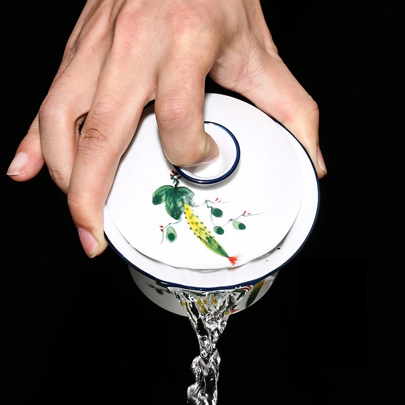 Chinese Hand Painted Ceramic Gaiwan Teacup handmade Tea tureen Teaware Accessories Household Drinkware Personal Single Cup 240ml