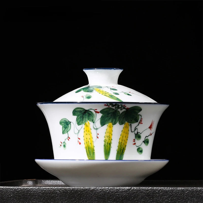 Chinese Hand Painted Ceramic Gaiwan Teacup handmade Tea tureen Teaware Accessories Household Drinkware Personal Single Cup 240ml