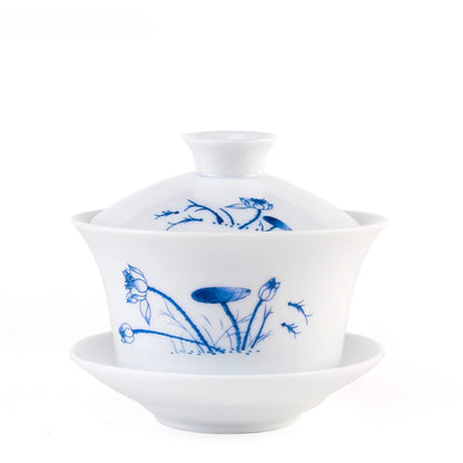 Chinese Hand Painted Ceramic Gaiwan Teacup handmade Tea tureen Teaware Accessories Household Drinkware Personal Single Cup 240ml