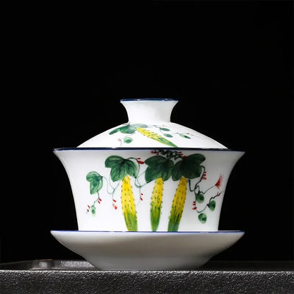 Chinese Hand Painted Ceramic Gaiwan Teacup handmade Tea tureen Teaware Accessories Household Drinkware Personal Single Cup 240ml