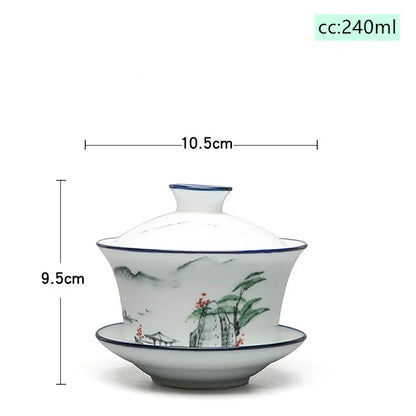 Chinese Hand Painted Ceramic Gaiwan Teacup handmade Tea tureen Teaware Accessories Household Drinkware Personal Single Cup 240ml