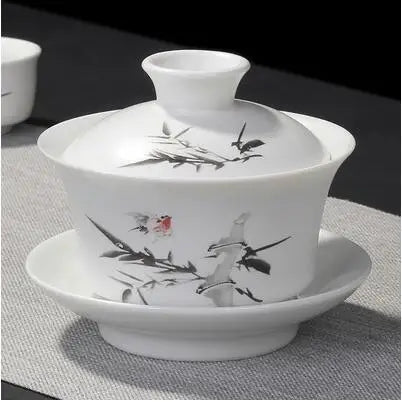 Chinese Hand Painted Kungfu Tea Set, Tureen Dehua, White Porcelain, Gaiwan, Pot Set for Travel, Fast Cup, High Quality